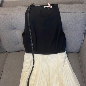 Halston Heritage Pleated Georgette Black & Eggshell Dress